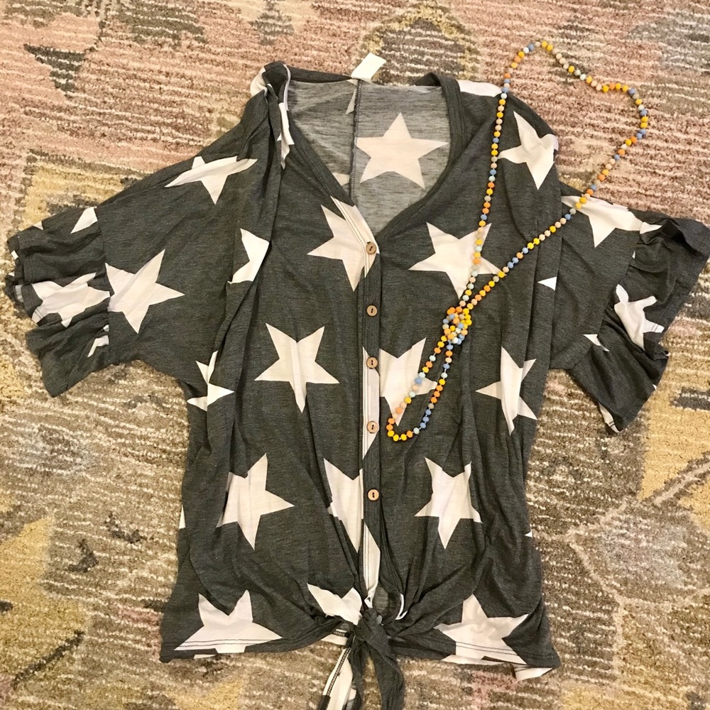 Gray tie top with white stars! 🌟 NWT